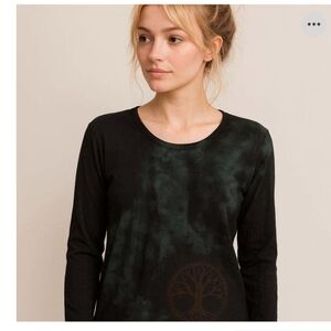 Boho Hippie Black, Forest Green, Brown Tie-Dye Long Sleeve Top size L Yak n Yeti